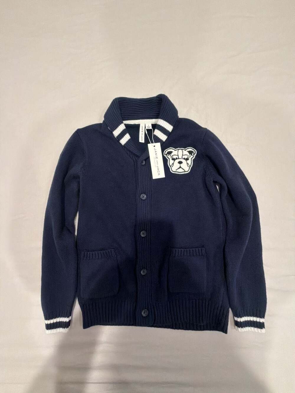Janie and Jack Bulldog Shawl Cardigan Size 8 Blue Sweater